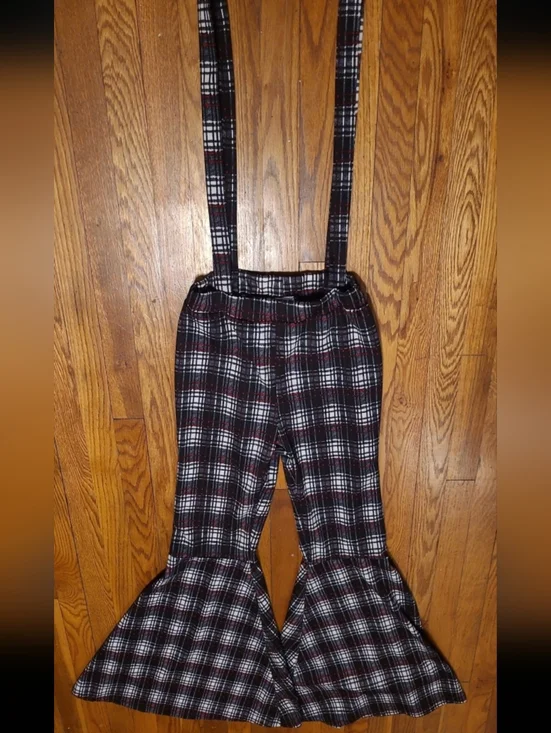 Hot Topic Black Plaid Flare Jumpsuit Pants Small Goth Punk - Picture 2 of 4